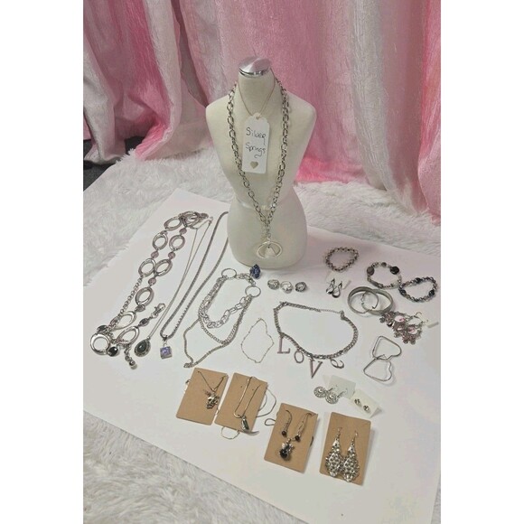Jewelry Lot Silver Springs Silvertone Theme Clean Curated Bundle Free Gift - Picture 1 of 16